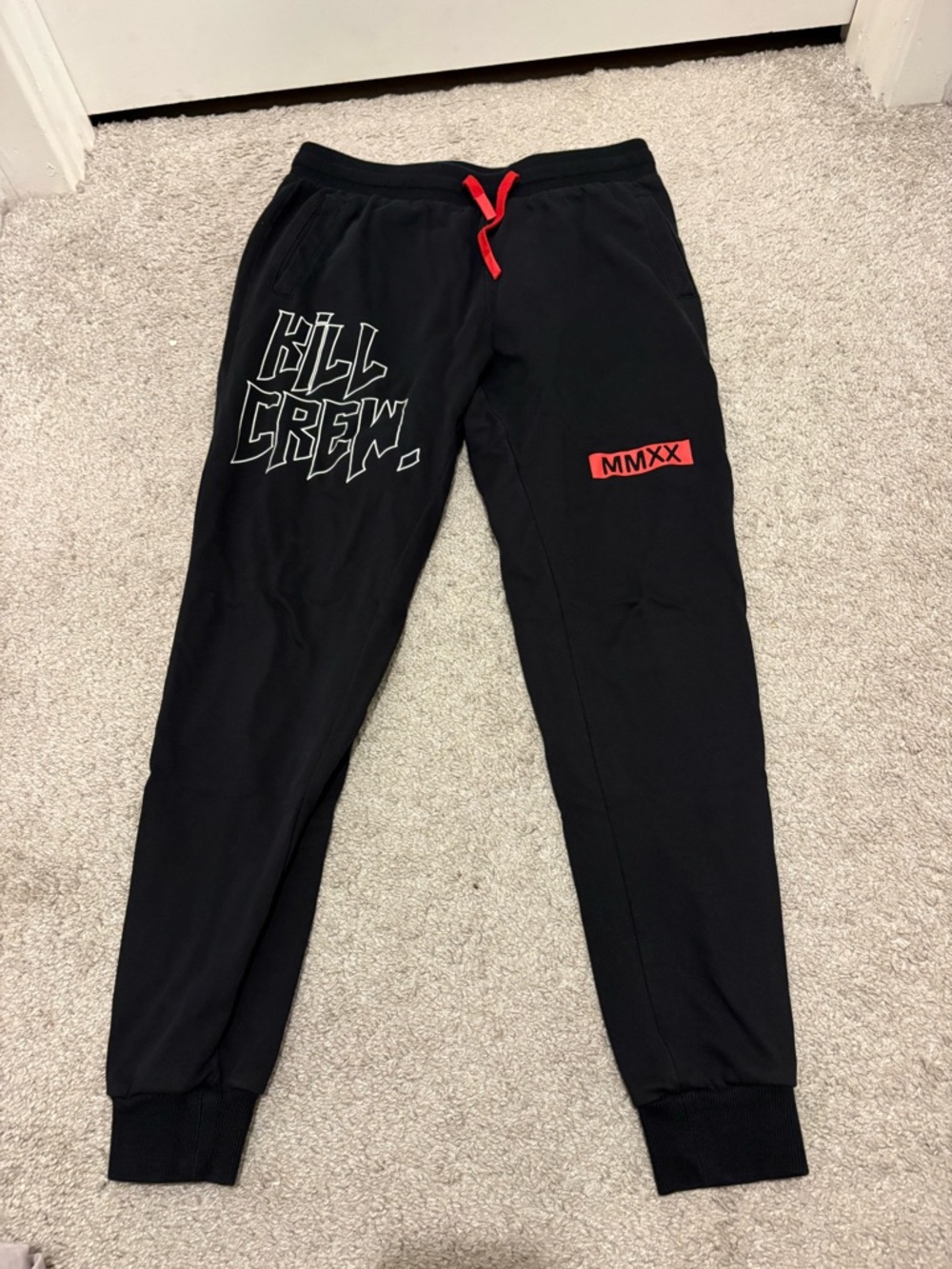 Kill Crew Black mens Jogger Pants with Red Accents